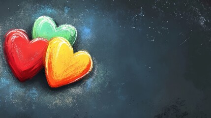 Obraz premium Three Colorful Hearts on Dark Background