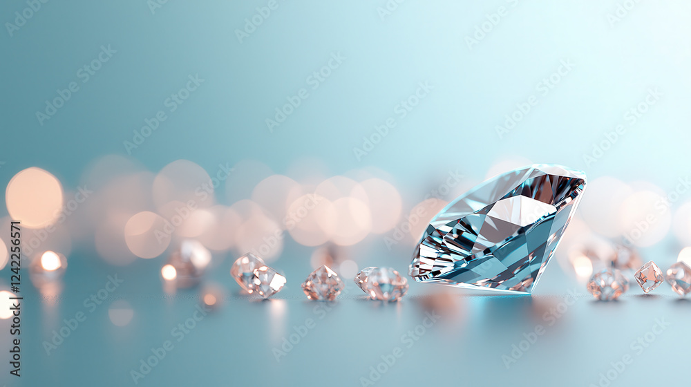 Poster stunning blue diamond glistens among smaller crystals, creating captivating scene with soft bokeh li