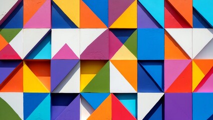 Vibrant geometric abstract mural with colorful shapes