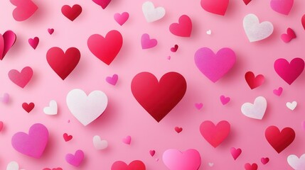 Valentine's Day card with hearts paper cut style on a pink background.