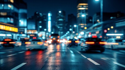 Vibrant nighttime city traffic in motion