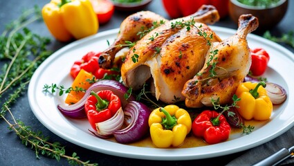 Vibrant roasted chicken with peppers and onions