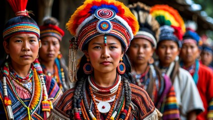Fototapeta premium Vibrant traditional attire of indigenous peoples celebrating culture