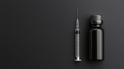 clean and safe representation of medical tools, featuring syringe and vial on dark background. This conveys sense of professionalism and precision in healthcare