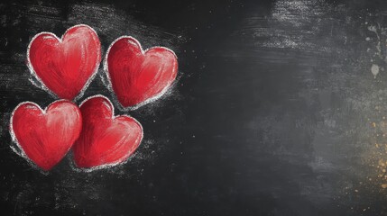Chalkboard Hearts Drawn In Red And White