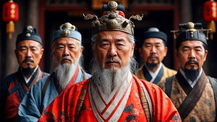 Wise elderly men in traditional chinese attire