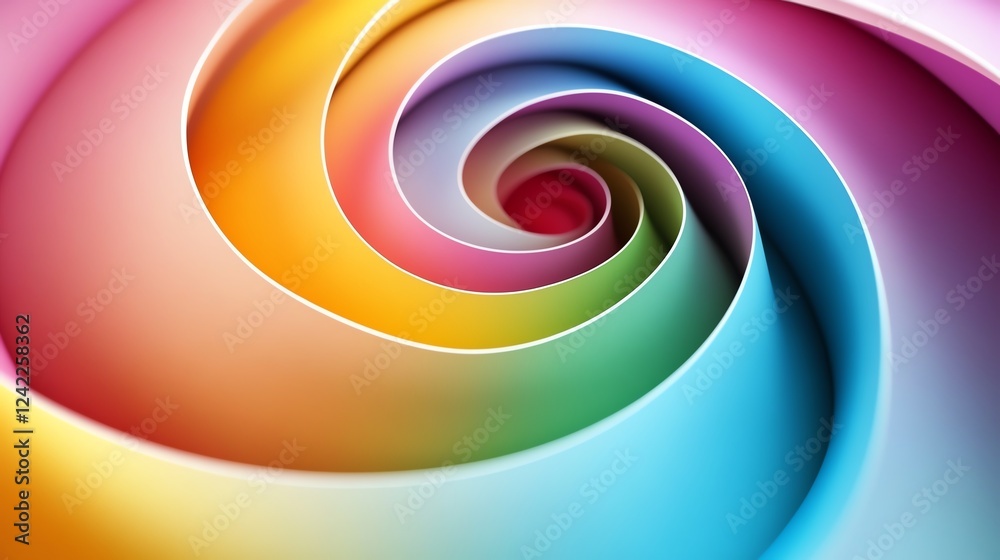 Poster swirling colors create a vibrant spiral pattern with gradient hues in a dynamic display of motion an