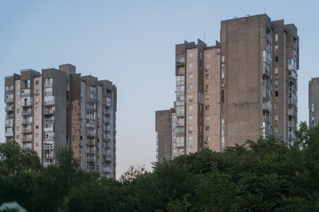 Brutalism Soviet architecture buildings in New Belgrade Block district