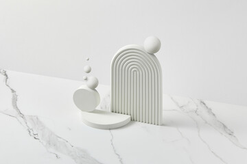 Geometric design with soft curves and spheres on marble background