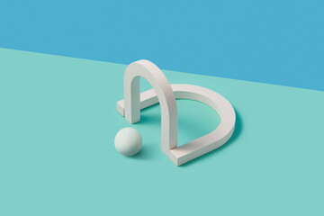 Two white arches and one sphere representing abstract composition