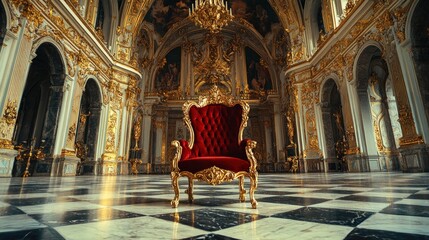Magnificent Royal Throne in a Gilded Palace Hall.