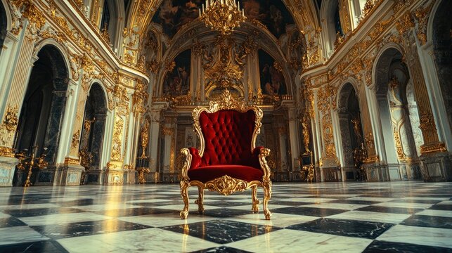 Magnificent Royal Throne in a Gilded Palace Hall.