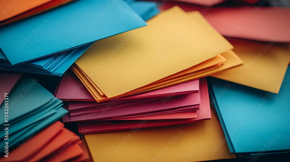 Aufkleber colorful paper stack is creating abstract and textured background with copy space