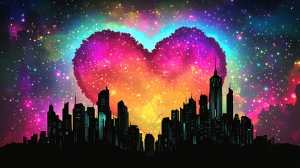 Cosmic Heart Above City Skyline at Night