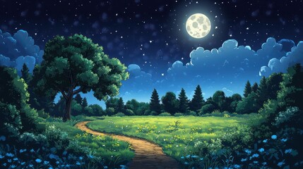 Moonlit forest path at night. (1)