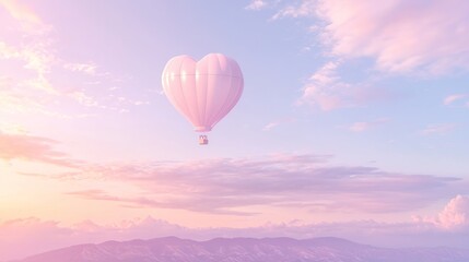 Fototapeta premium Enchanting Heart-Shaped Hot Air Balloon Floating in Pink Sky