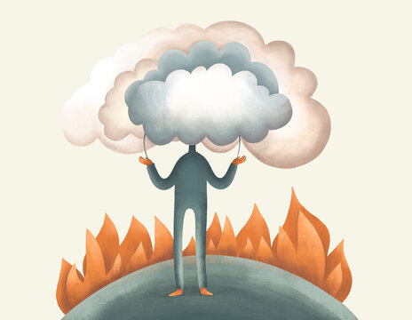 Creating balance between clouds and fire in an imaginative setting