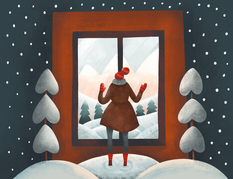 Winter wonderland viewed from cozy indoor setting