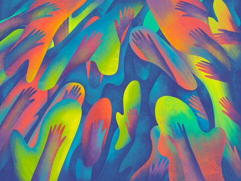 Colorful abstract hands create a vibrant artistic expression