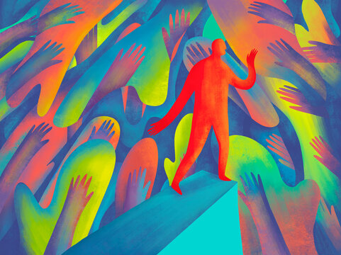 Vibrant expression of individuality amid a colorful crowd