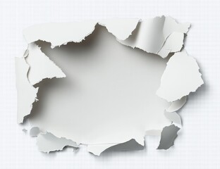 Torn paper hole, white background, texture, design element