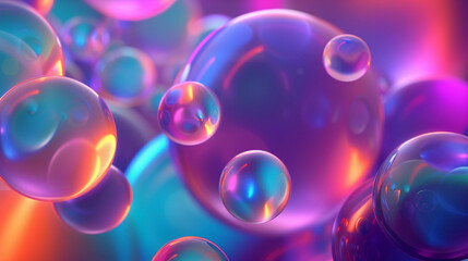 Abstract colorful bubbles with iridescent glow creating a vibrant and playful atmosphere