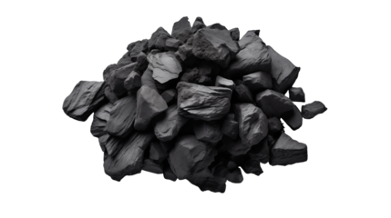 Pile black coal isolated on transparent background