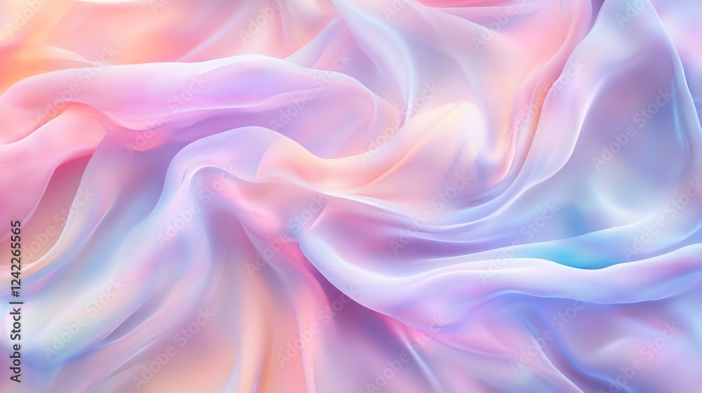 Poster flowing fabric in pastel colors forming abstract shapes