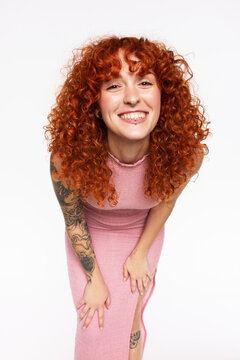 Happy woman with curly hair