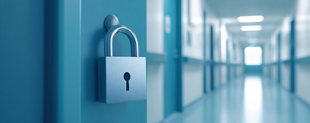 Hospital corridor secured with a padlock symbolizing healthcare safety