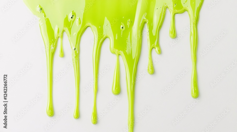 Aufkleber bright green paint dripping down a white surface creating interesting shapes