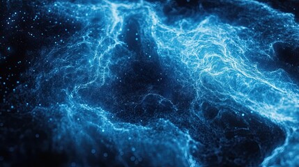 Mystical Blue Nebula Clouds in Dark Space with Sparkling Lights