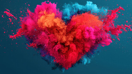 Colorful heart explosion effect with bright abstract colors and textures