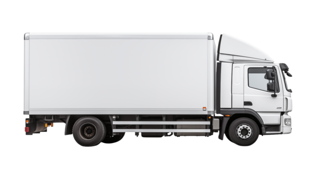 White Box Truck Side View Transportation Logistics Delivery Vehicle Commercial Truck Cargo Van Image for Website and Marketing Materials