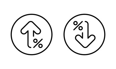 Percent arrow up and down outline icon on circle line