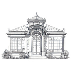 Fototapeta premium Greenhouse drawing architectural greenhouse vector