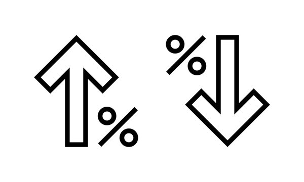 Percent arrow up and down outline icon. Percentage increase and decrease arrows sign symbol