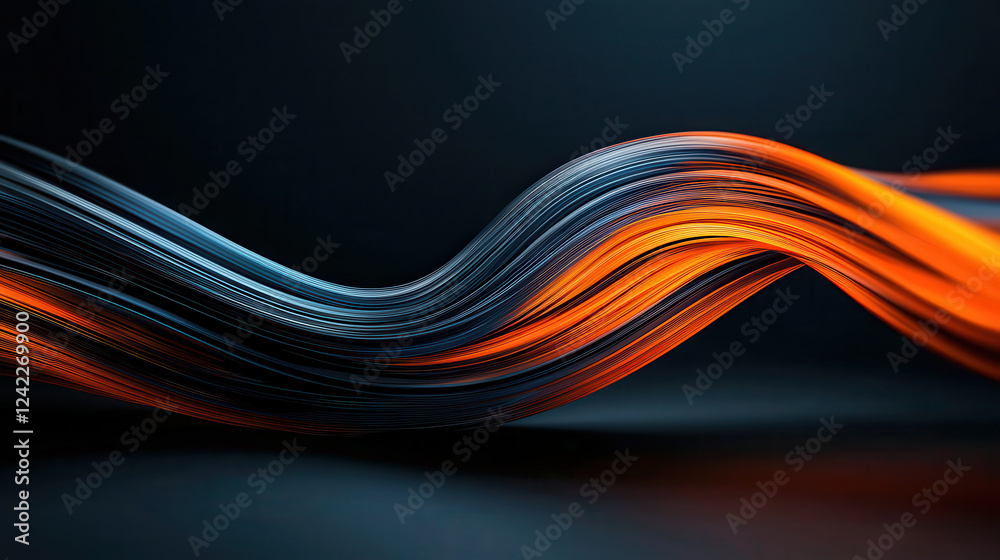 Poster energetic wavy light trails in vibrant orange and blue colors create dynamic visual effect. smooth f