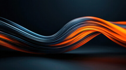 Energetic wavy light trails in vibrant orange and blue colors create dynamic visual effect. smooth flow and high realism evoke sense of movement and creativity