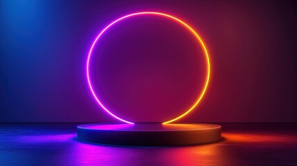 Neon circle backdrop, stage, studio, vibrant, product display