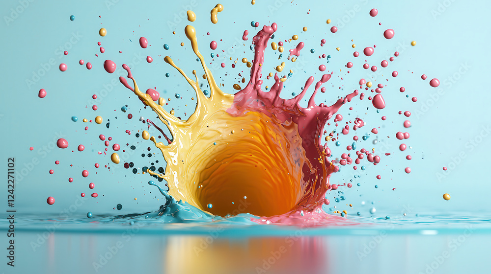 Aufkleber Artistic liquid splash showing bold colors interacting in dynamic display. vibrant hues create energetic and captivating visual effect, perfect for creative projects