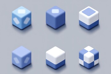 Obraz premium Six isometric cubes with varying blue and white designs.