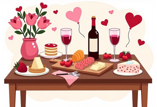 romantic dinner table setting with wine and food clip art preview