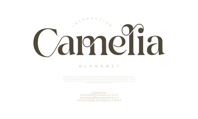 Camelia typography beauty fashion elegant minimalist serif italic fonts decorative wedding vintage retro logos. Minimal luxury font alphabet logo. Vector illustration