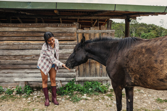 Woman at horse stable
