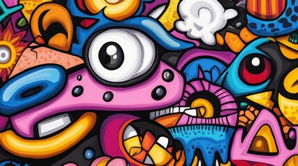Fototapeta premium Colorful Abstract Art with Cartoon Animals and Bright Patterns