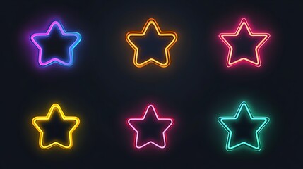 Obraz premium Six Neon Stars Displayed in Various Colors