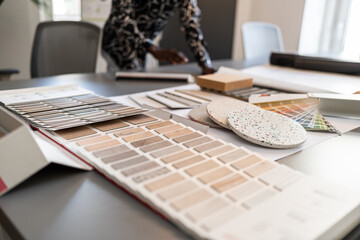 Architect choosing material samples for interior design project