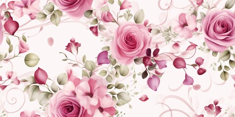 Valentine's day themes with Rose Seamless Pattern Concept. Elegant Floral Pattern with Pink Roses and Leaves