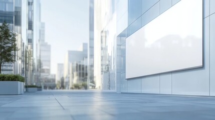 Fototapeta premium Blank billboard on city street, modern building background, advertising mockup